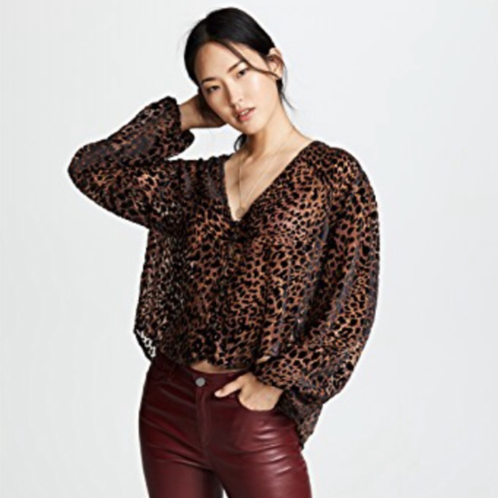 NWT Free People Wild Dreams leopard Blouse S XS